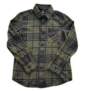 VOLCOM Green Flannel Long Sleeve Button Down Small 8y